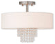 Ceiling Mount With Clear Crystals and Off-White Fabric, Brushed Nickel