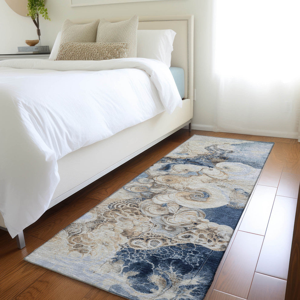 Machine Washable Indoor/Outdoor Chantille ACN1860 Denim 2'3" x 7'6" Runner Rug
