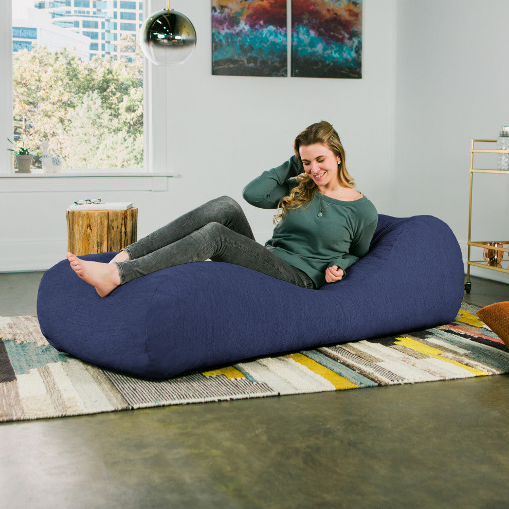 Arlo Chaise Lounge Bean Bag Chair, Premium Chenille, Navy Blue - Main Image