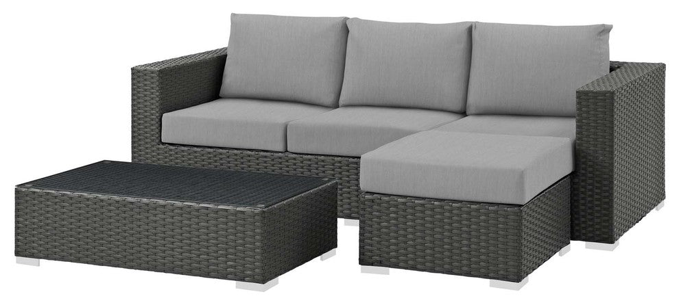 Modern Outdoor Lounge Sectional Sofa Set, Sunbrella Rattan Wicker, Gray