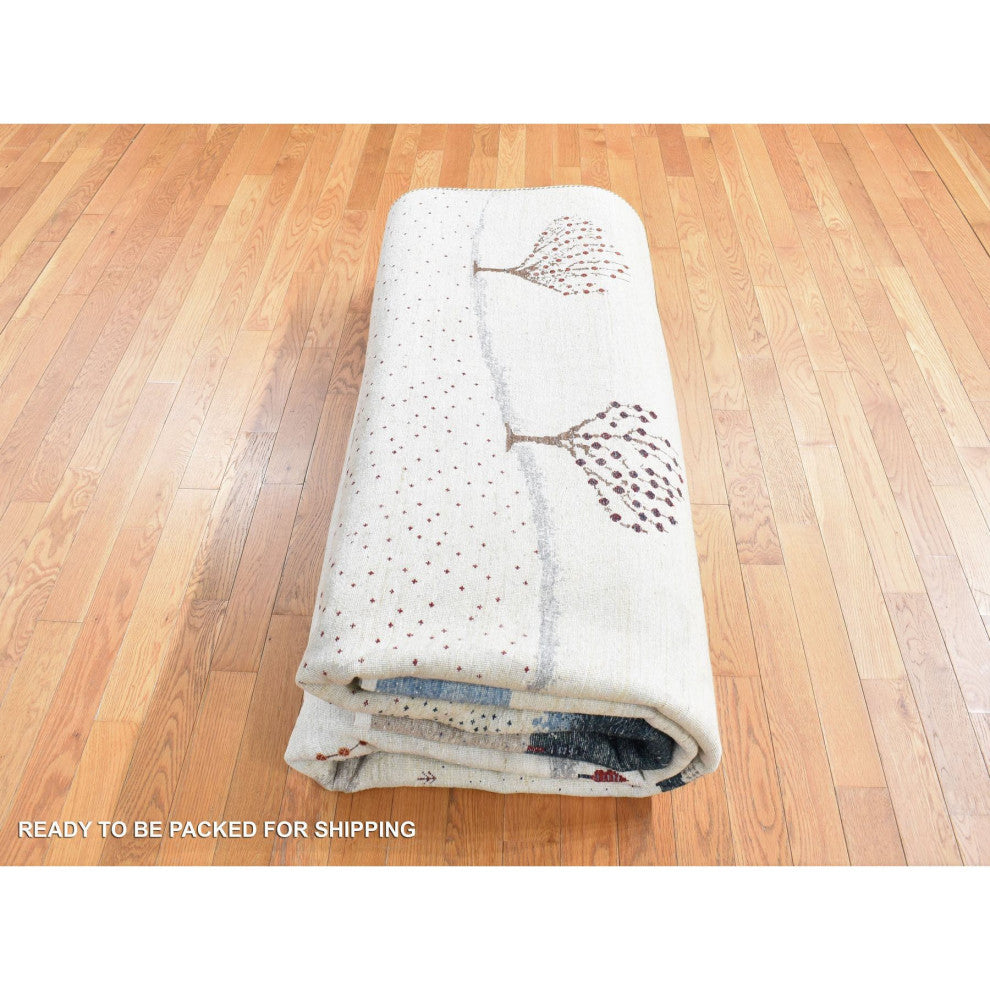 Ivory Hand Knotted Modern Design Soft and Plush Wool Oriental Rug 9'x12'