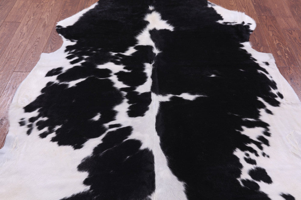 6' 7" X 6' 1" Black and White Natural Cowhide Rug C2292
