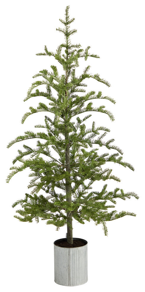 5.5' Pre-Lit Pine Artificial Christmas Tree, Decorative Planter With 150 Lights