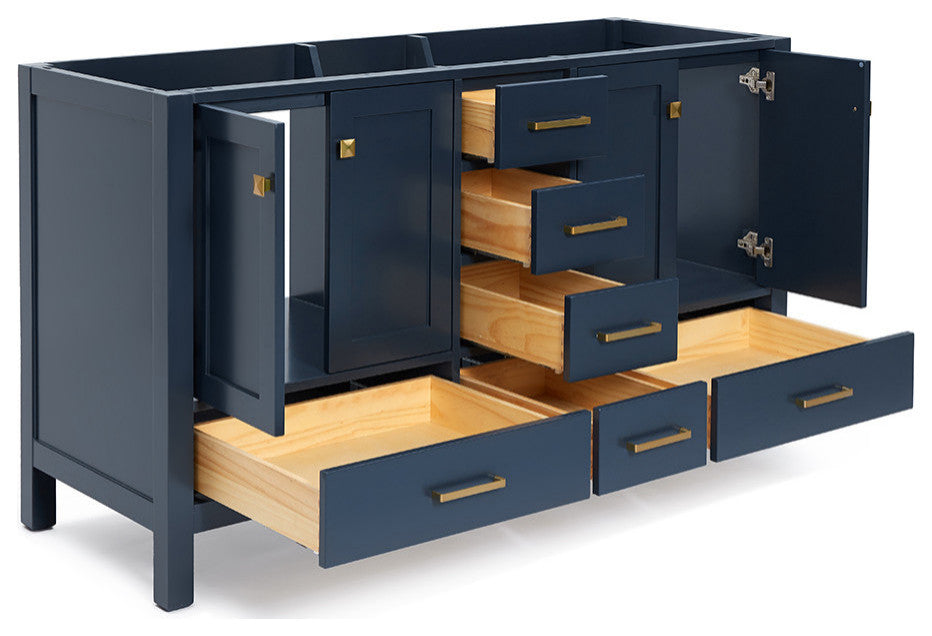 ARIEL Cambridge 60" Double Sink Bathroom Vanity Base Midnight Blue
