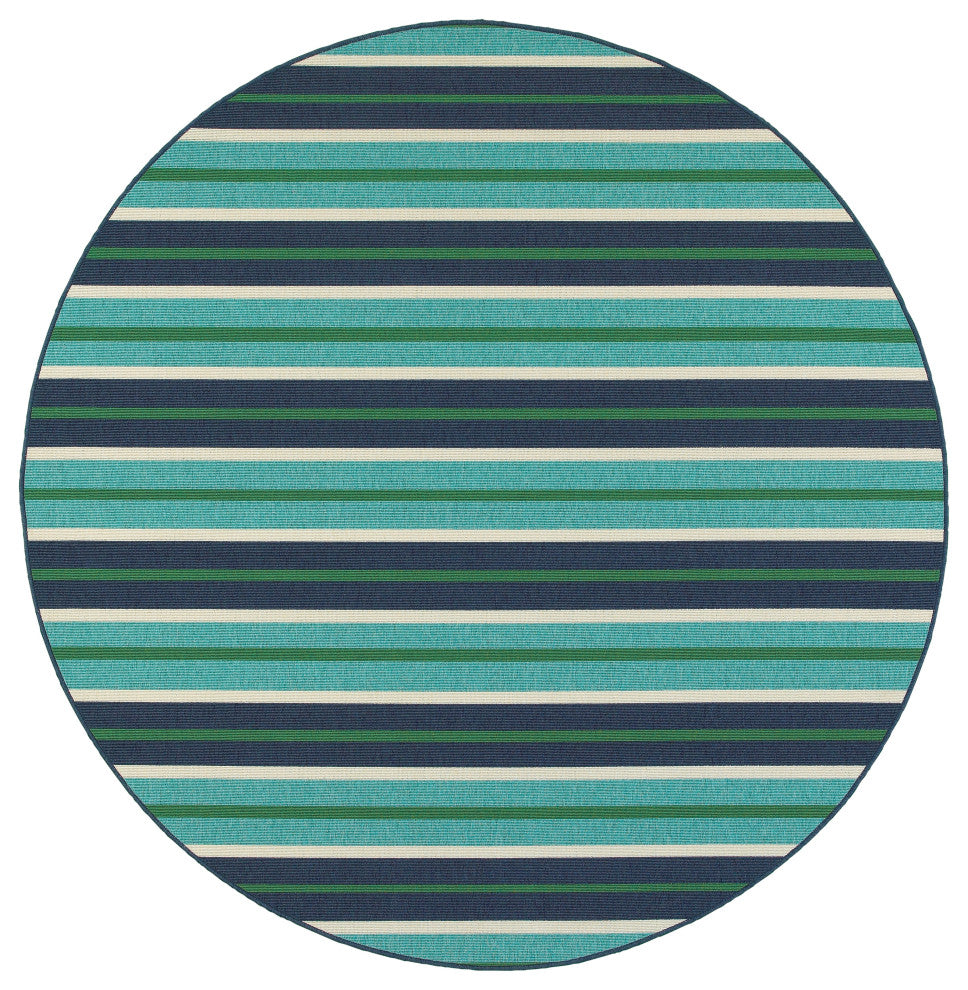 Oriental Weavers Meridian Blue/Green Stripe Indoor/Outdoor Rug 7'10" RND