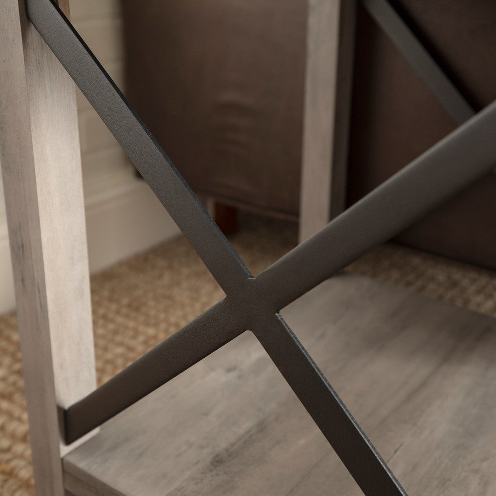 18" Farmhouse Metal "X" Accent Side Table, Gray Wash