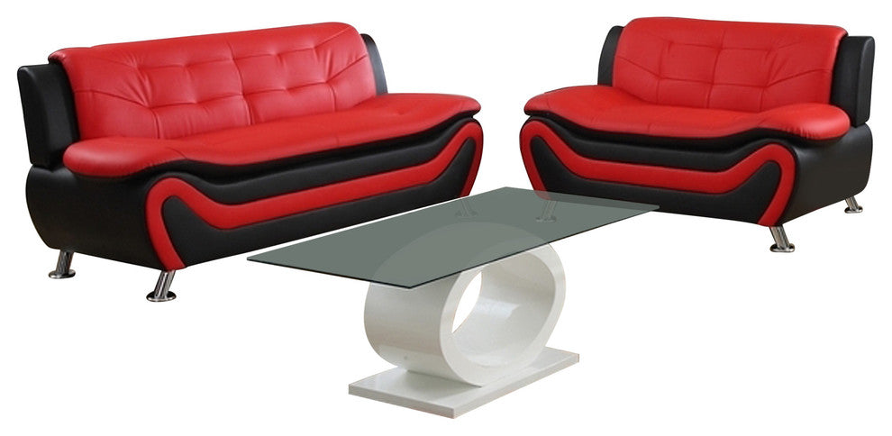 Emory 2-Piece Sofa and Love Seat Set, Red and Black