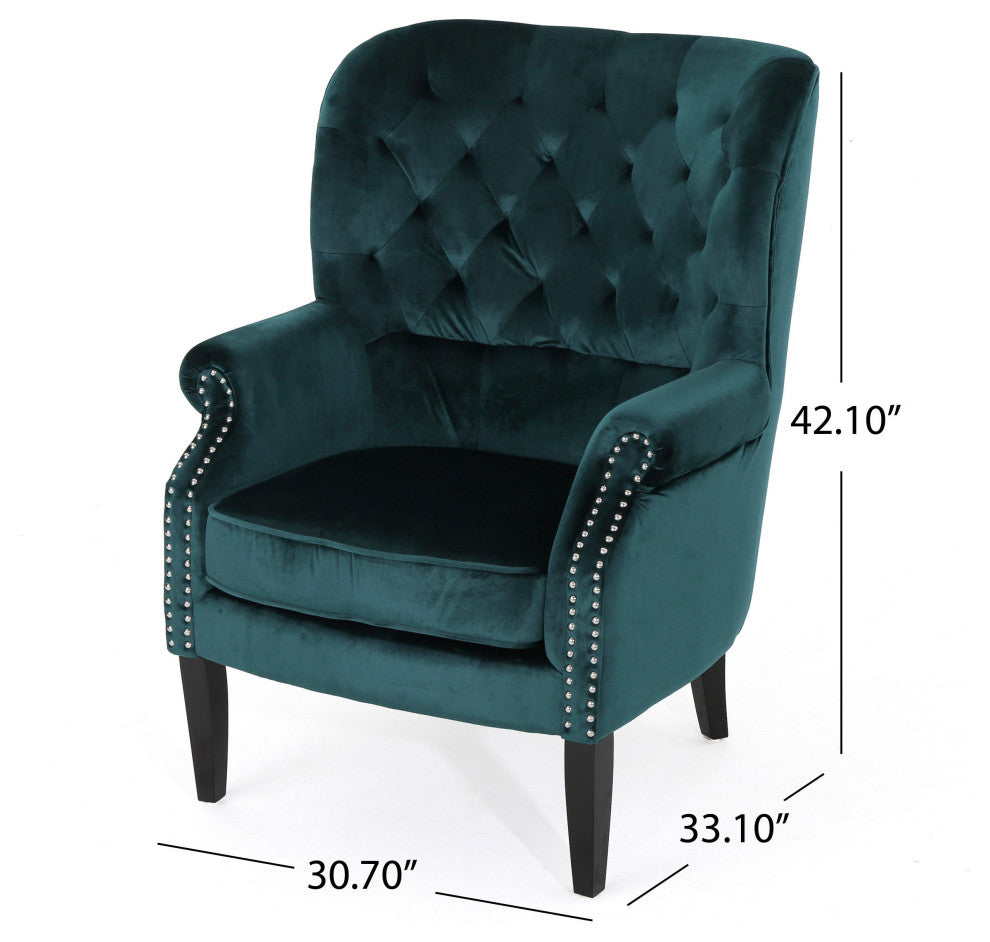 GDF Studio Tommen Tufted Back New Velvet Club Chair, Teal