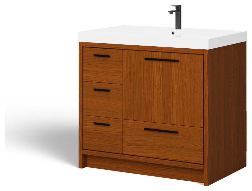 The Sacha Bathroom Vanity, Teak, 36", Single Sink, Freestanding