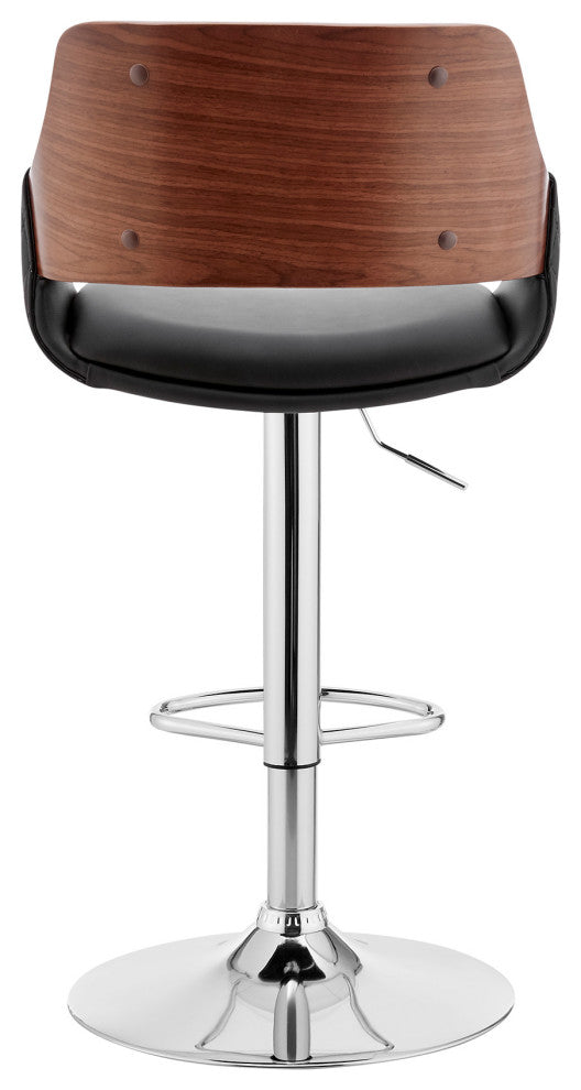 Black Faux Leather Adjustable Chrome Swivel Bar Stool