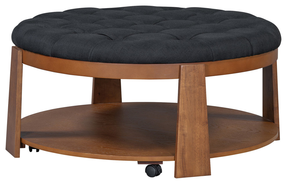 Gewnee Modern Large Round Ottoman Coffee Table, Black