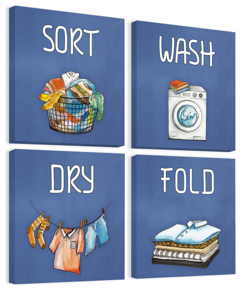 Sort, Wash, Dry and Fold Quadriptych, 4-Piece Set, 12x12 Panels