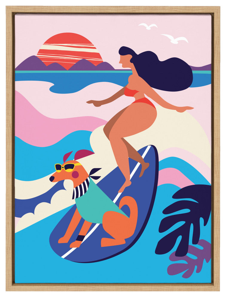 Sylvie Surf Dog Framed Canvas by Rachel Lee of My Dream Wall, Natural 18x24