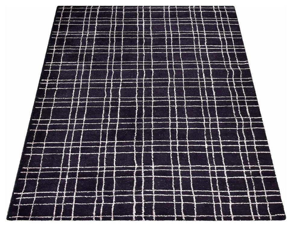 HAND KNOTTED LOOM SILK ECO-FRIENDLY RUGS-5'x8',Rectangle,Black Beige,Geometric