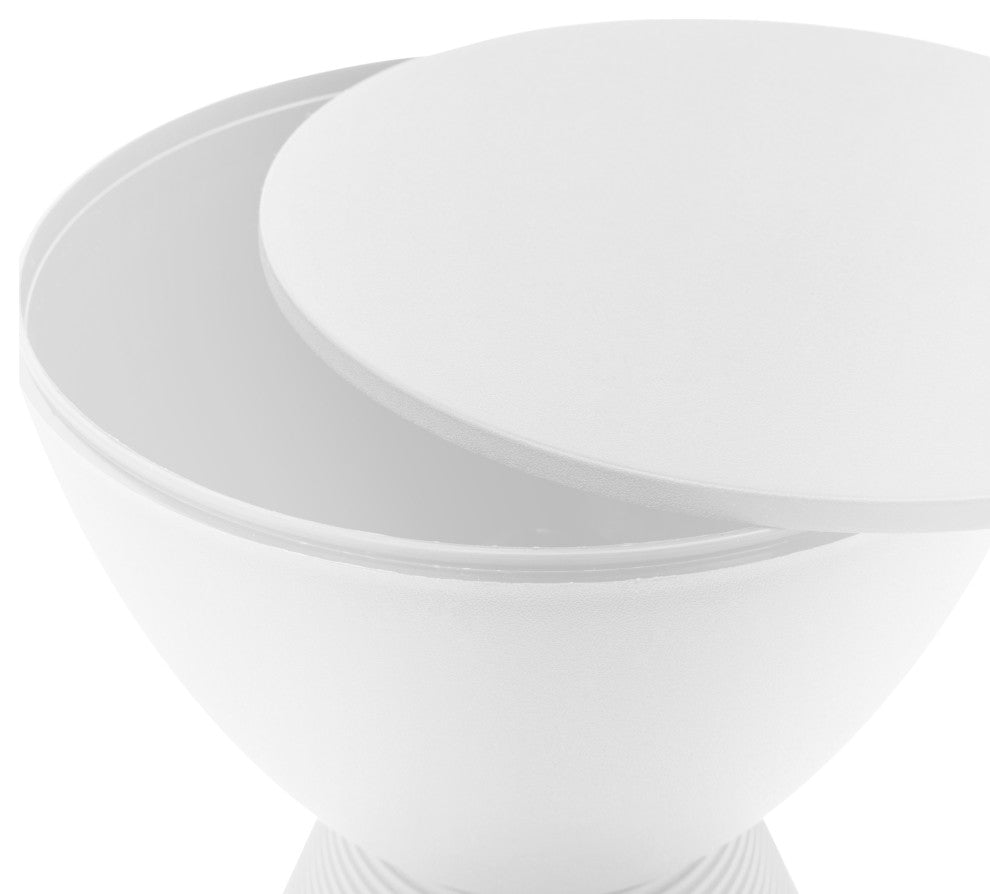Round Side Table in ABS Plastic Ribbed Design End Table with Removable Lid, White