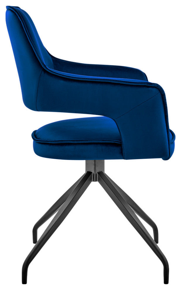 Hadley Dining Room Accent Chair, Velvet With Black Finish, Blue