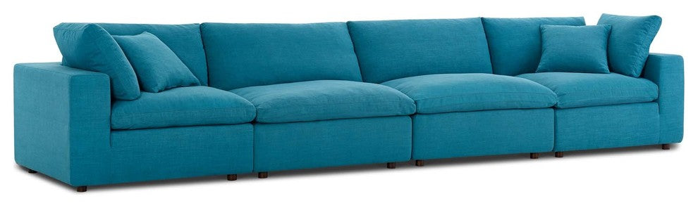 Teal Commix Down Filled Overstuffed 4 Piece Sectional Sofa Set