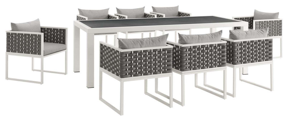 White Gray Stance 9 Piece Outdoor Patio Aluminum Dining Set