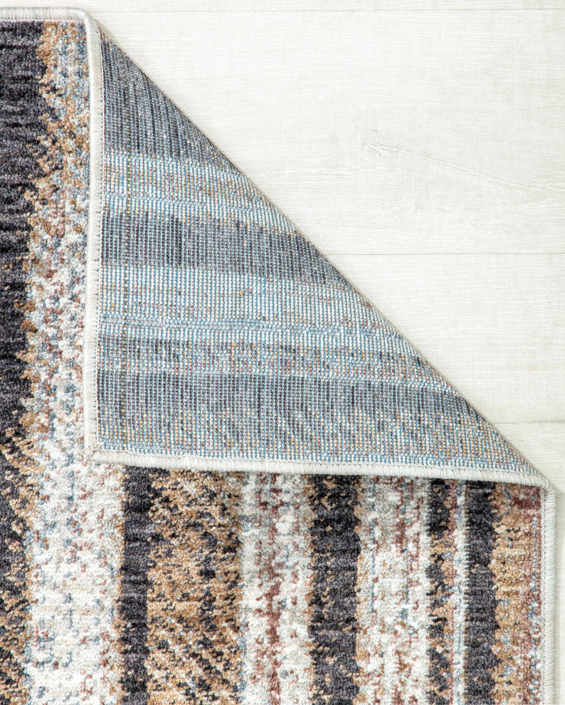 Jade Gazey Brown Stripe Contemporary Brown Recycled Area Rug, 2'6" X 4'