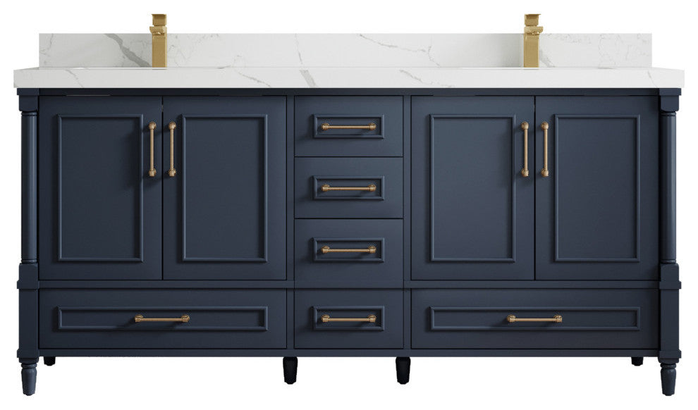 Aberdeen 72 Double Sink Bath Vanity Hale Navy Blue 2" Calacatta Laza