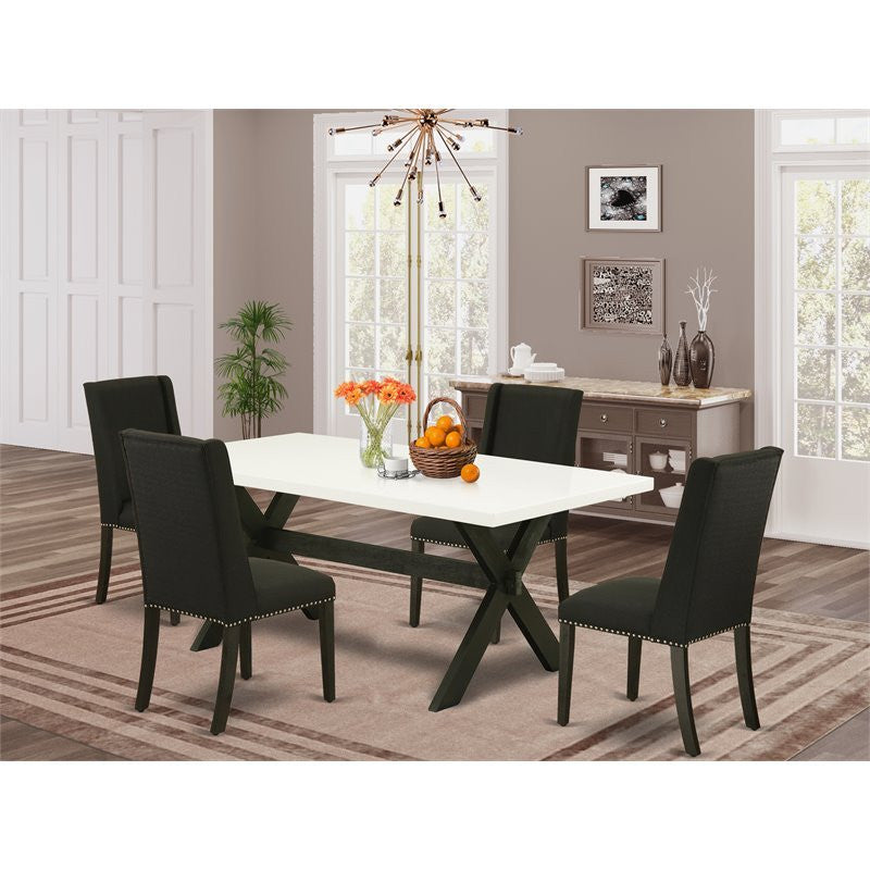 5-Piece Dining Set, 4 Chairs Nails Head and Dinette Table, Black