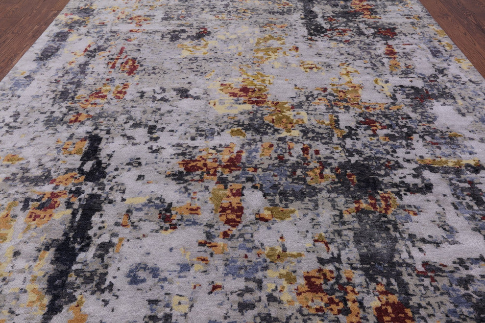 8' 0" X 10' 0" Abstract Wool and Silk Hand-Knotted Rug Q6274
