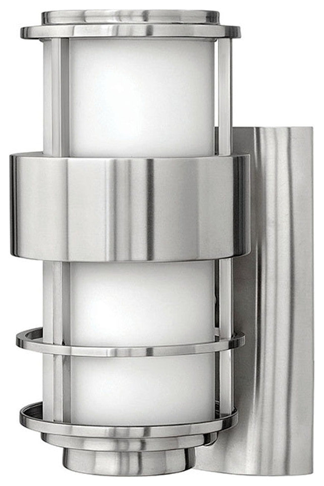 Saturn Small Outdoor Wall Sconce, Stainless Steel With Etched Opal Glass