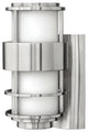 Saturn Small Outdoor Wall Sconce, Stainless Steel With Etched Opal Glass
