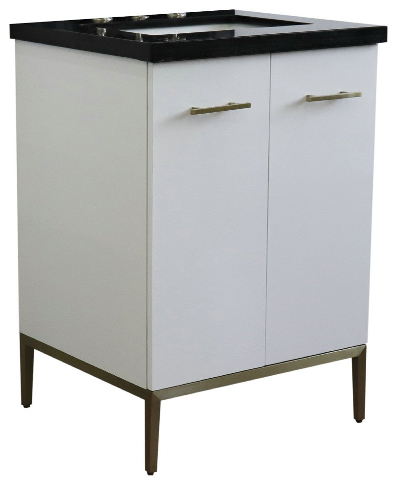 25" Single Sink Vanity, White Finish With Black Galaxy Granite