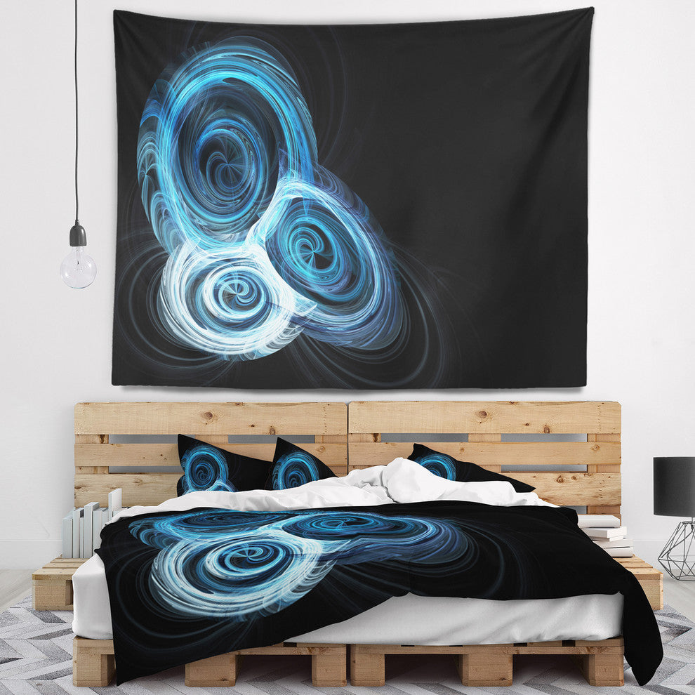 Blue Spiral Nebula on Black Abstract Wall Tapestry, 39"x32"
