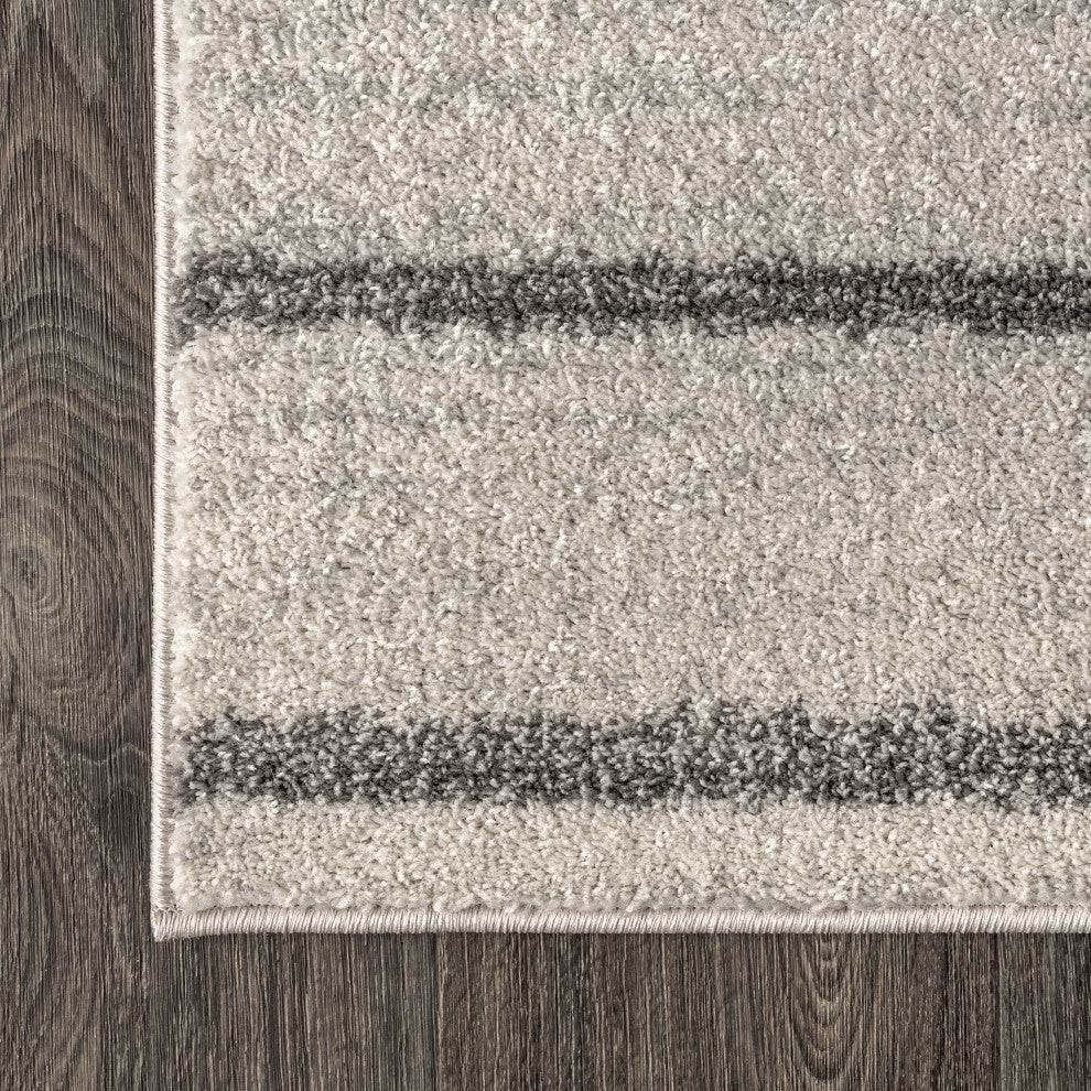 Williamsburg Minimalist Stripe Rug, Cream/Gray, 2 X 8