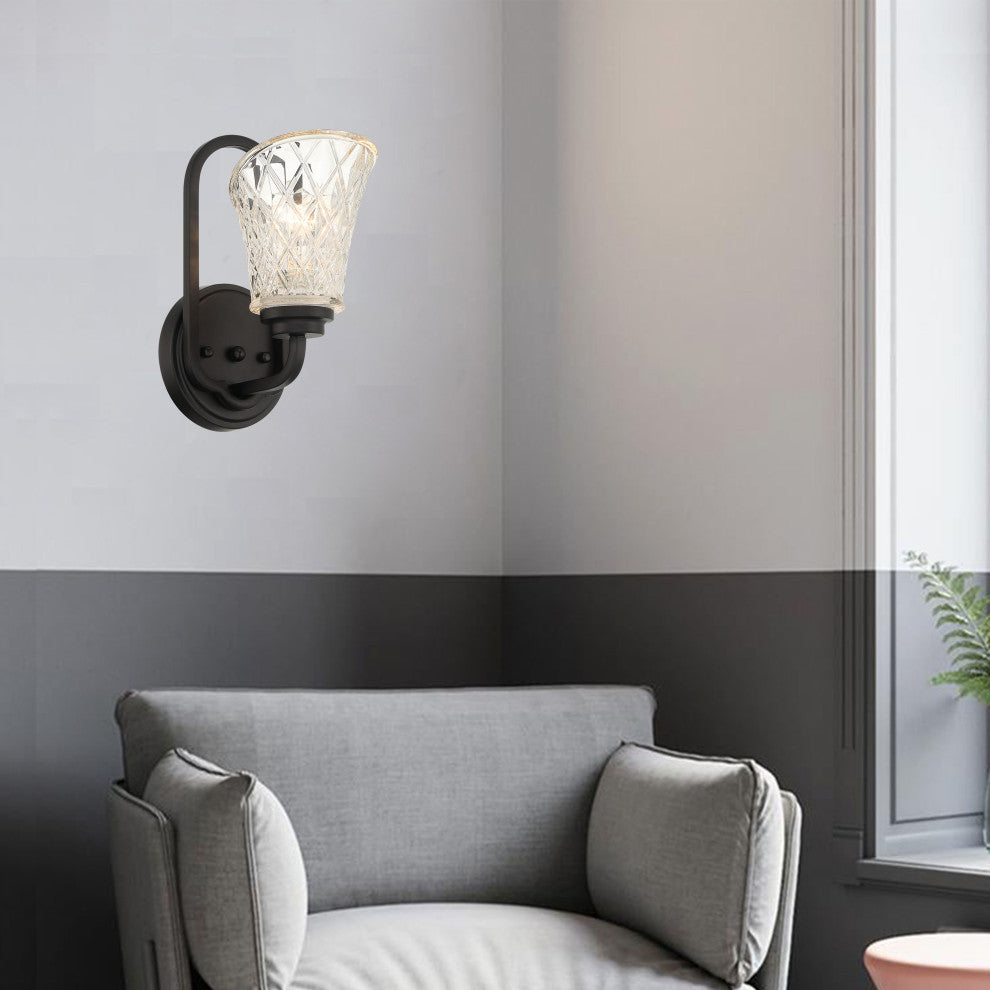 1 Light Dimmable Black Armed Sconce