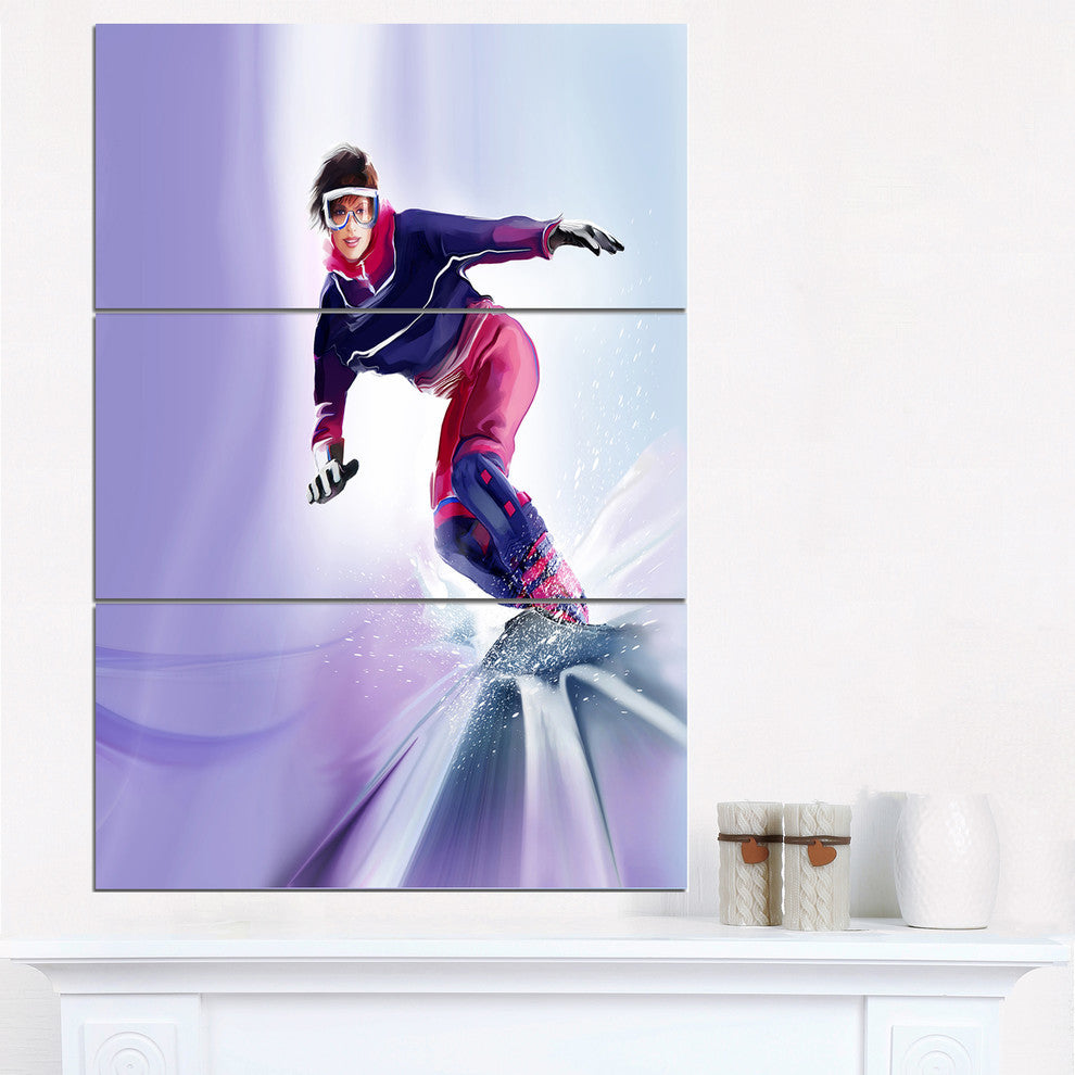 "Pretty Female Snowboarder" Digital Metal Wall Art, 3 Panels, 28"x36"