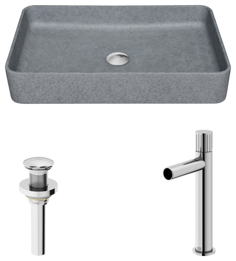 Tarragona 19"L x 14"W Concrete Vessel Sink and Ashford 11"H Faucet Set