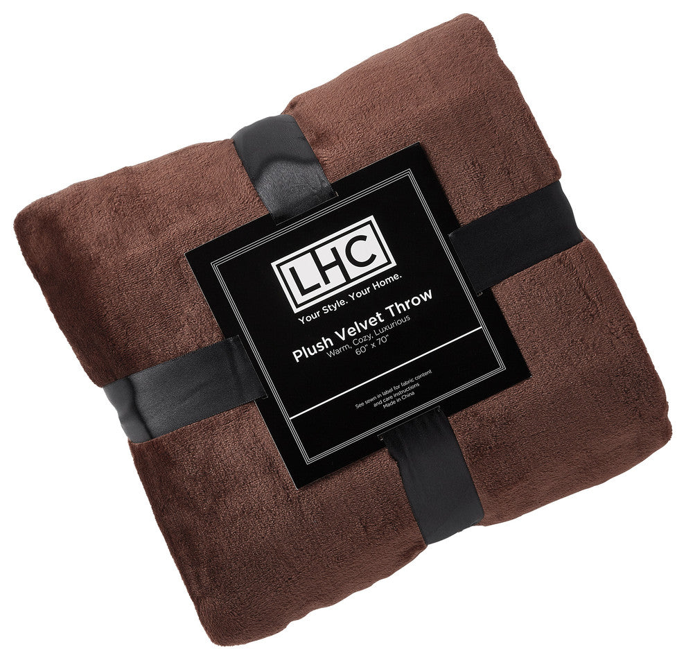 LHC Microfiber Velvet Throw Blanket, Mocha Brown