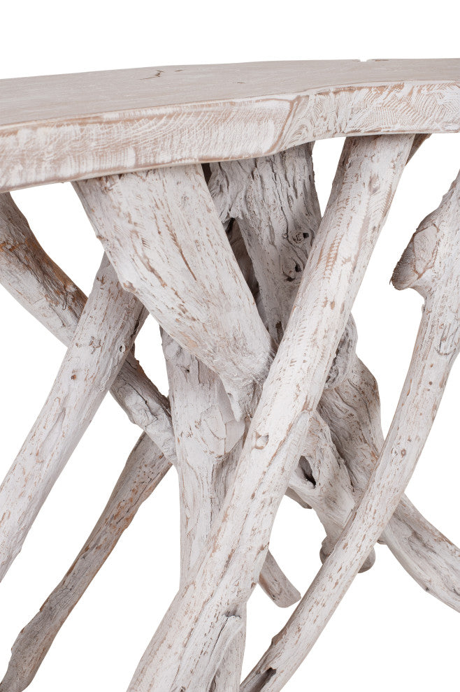 East at Main Selene White Teak Root Console Table
