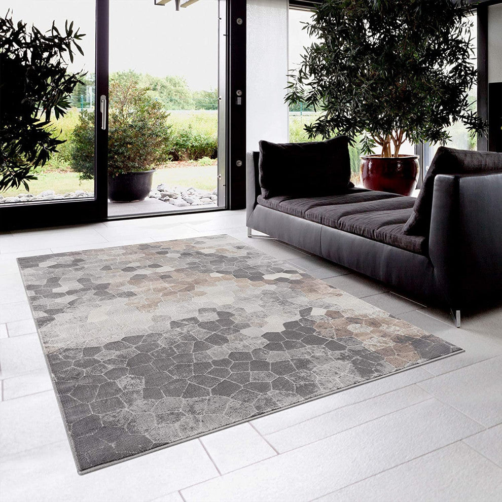2" x 22" Beige Cobblestone Pattern Runner Rug