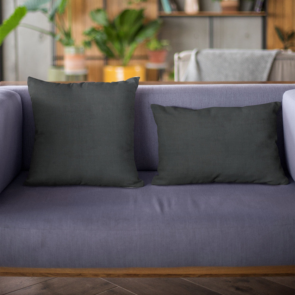 Black Solid Shiny Velvet Luxury Throw Pillow, Double sided 16"x16"