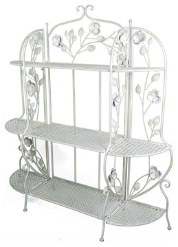HomeRoots Antiqued White Floral 3 Shelf Bakers Rack