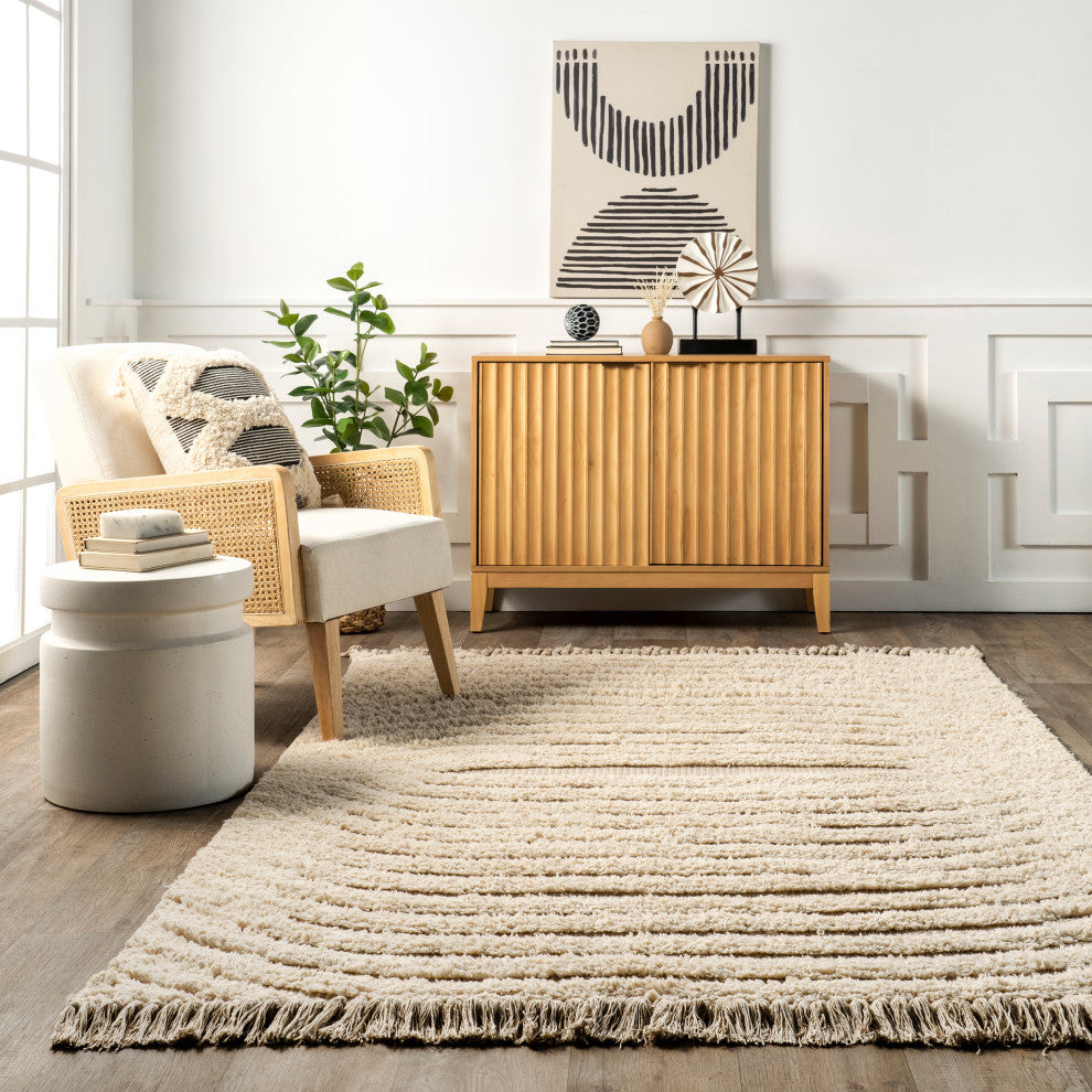 Riley Textured Shag Area Rug, Cream 10'x14'