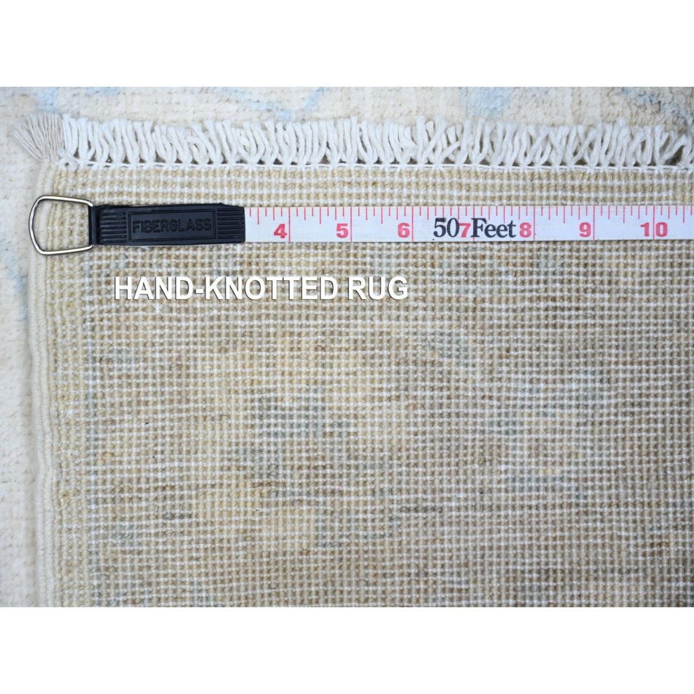 Ivory Wool Hand Knotted Washed Out Runner Peshawar Oriental Rug  2'7"x9'11"