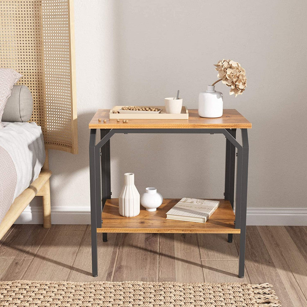 2-Tier End Table with Wooden Shelf for Living Room Bedroom