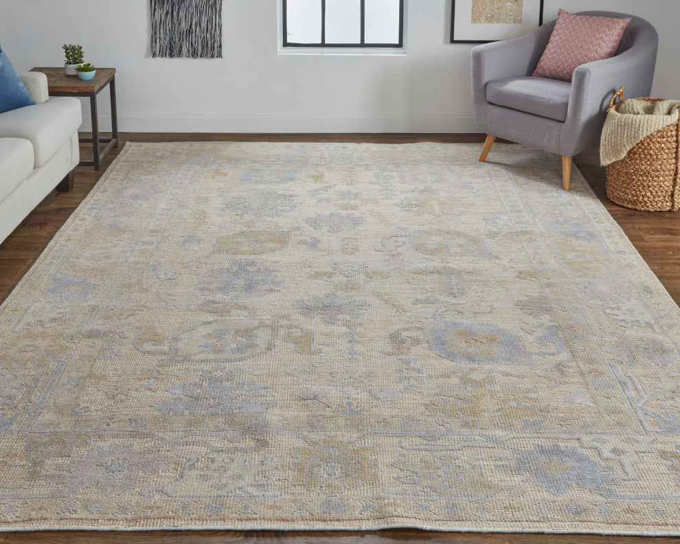 Weave & Wander Tierney Eco Friendly PET Oushak Rug, Ivory Tan/Stone Blue, 5' X 8