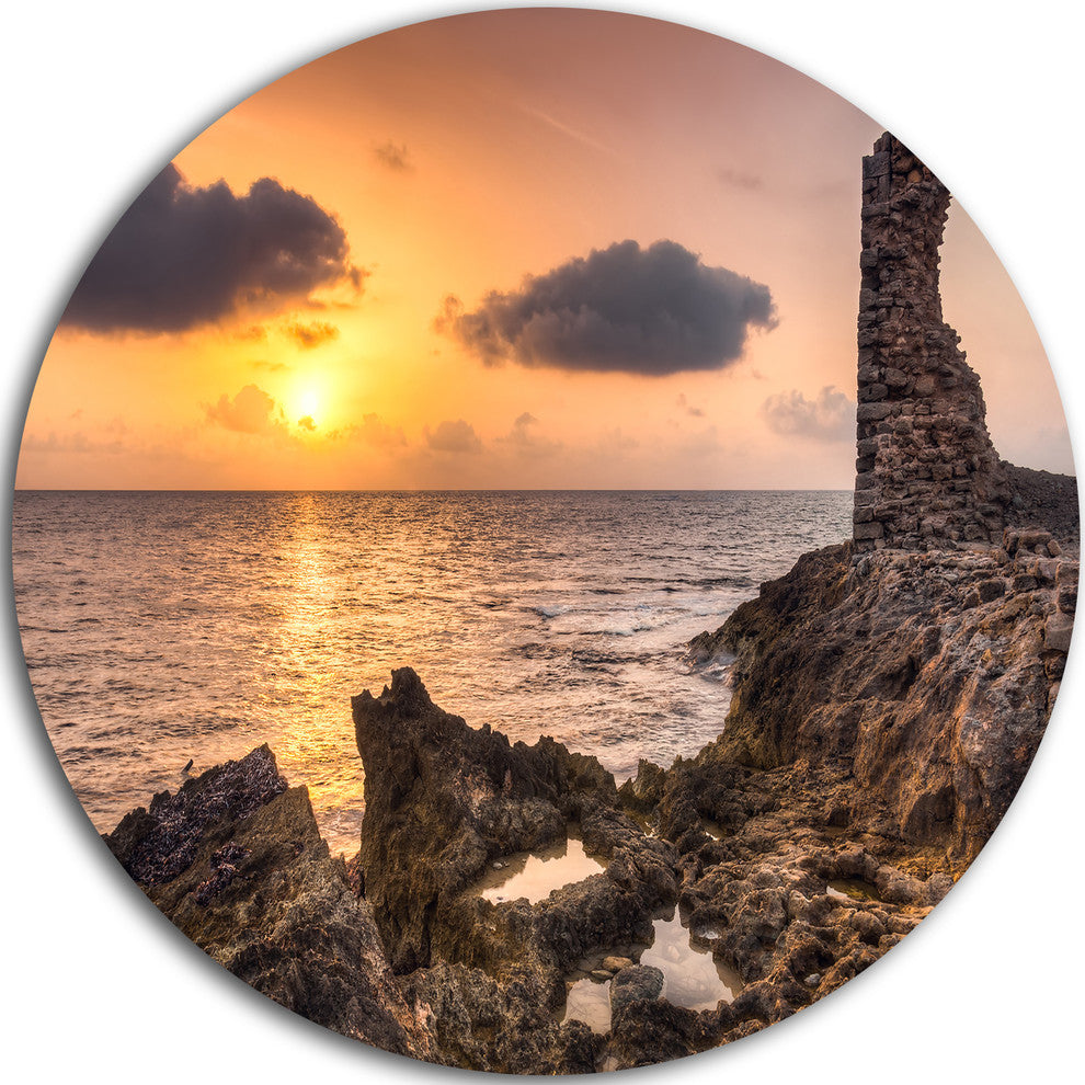 Historic Ruins At Sunset Africa, Seashore Disc Metal Artwork, 11"