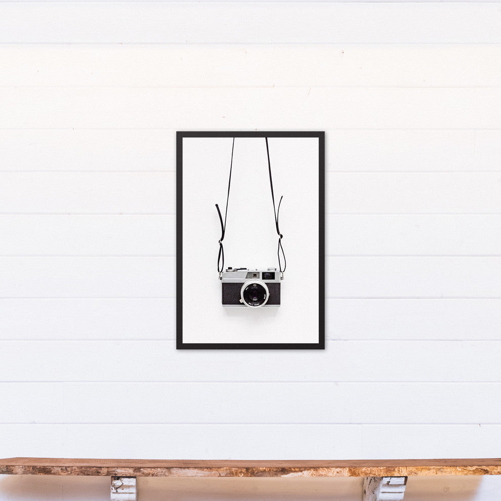 Black and White Vintage Camera 20x30 Black Framed Canvas