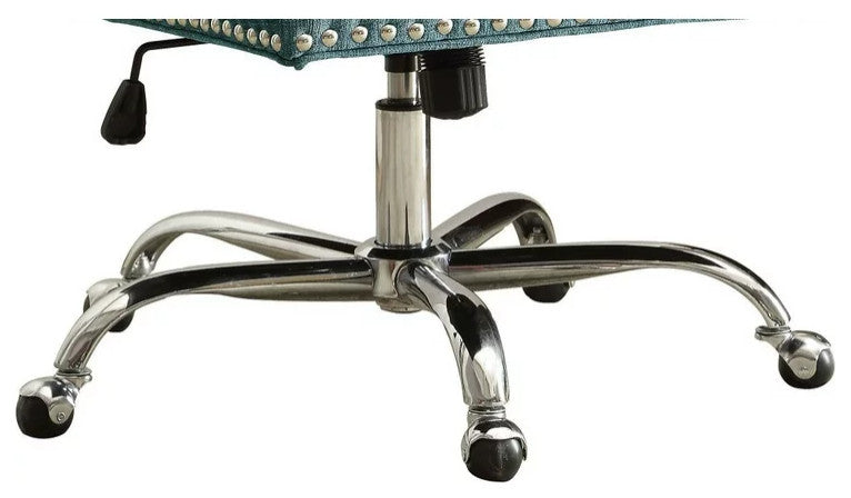 Unique Office Chair, Cushioned Seat & Nailhead Trim Accents, Aqua Fabric