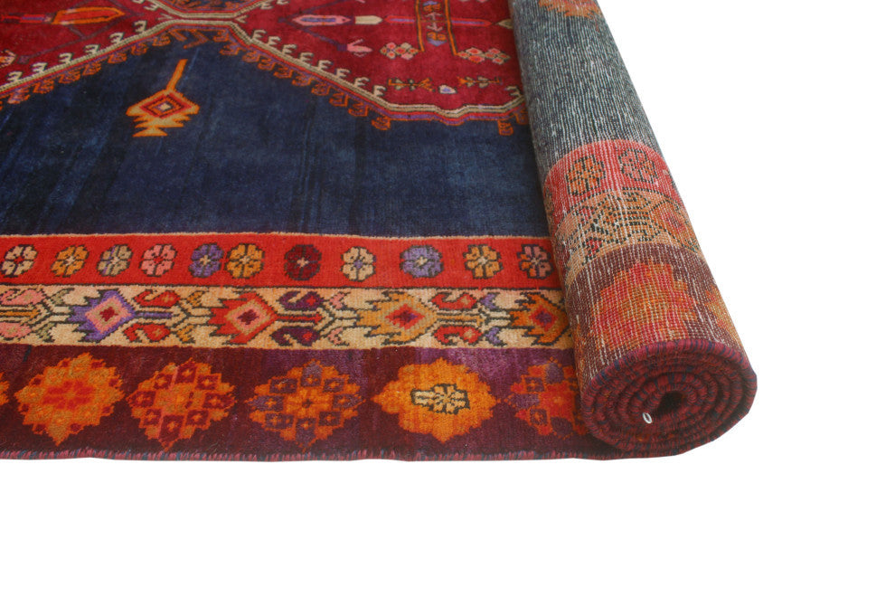 Fine Vintage Distressed Kassandr Navy/Gold Runner, 4'11x10'2