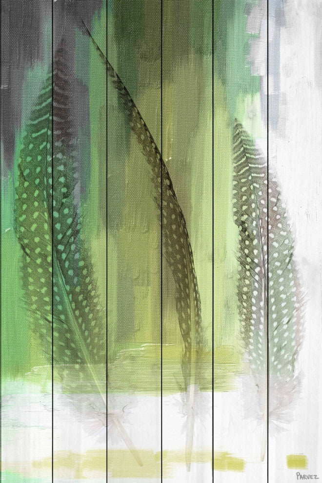"Emerald Feathers" Print on White Wood, 24"x36"