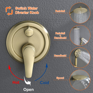 Waterfall Tub Spout Shower System, Handheld Shower Head, Brushed Gold