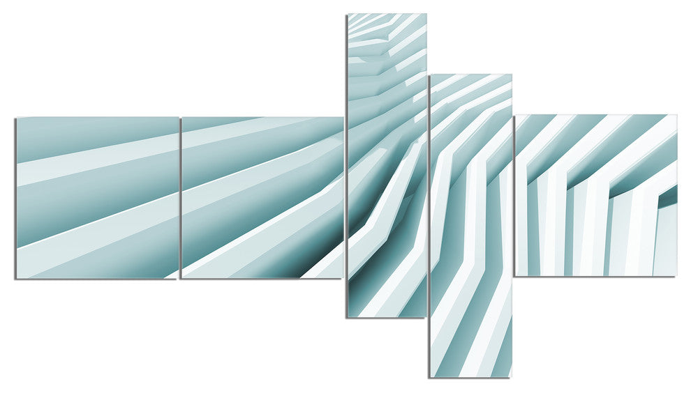 Fractal Architecture 3D Waves, Abstract Canvas Art Print, 60"x32", 5 panels